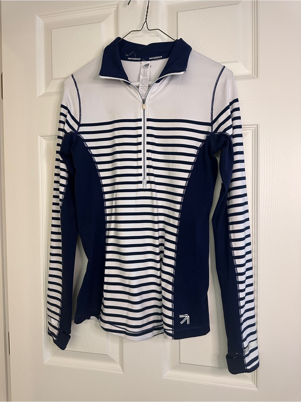 New Balance Navy & White Striped Half-Zip Athletic Top